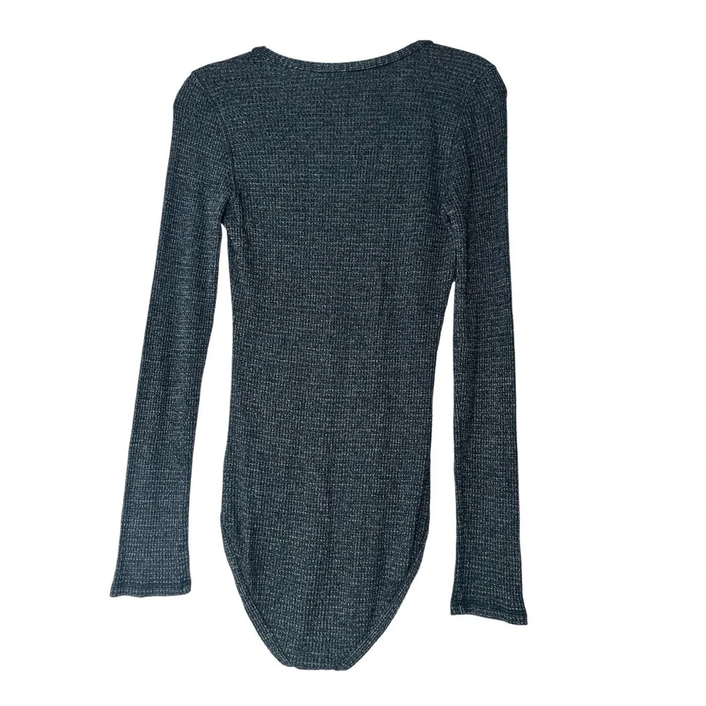 Free People Bodysuit Women Medium Black‎ Keep Your Cool Thermal Knit Long Sleeve